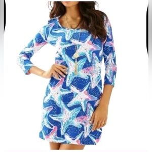 Lilly Pulitzer Beacon Dress Star Struck Print Starfish Blue Pink Coastal Stretch